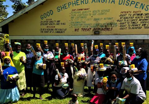 Over 20 women come to fetch their supplies from the Dispensary