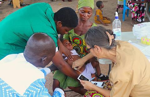 Sister Ursula and Sister Lydia at a mobile clinic, Kulmasa, Northern Ghana